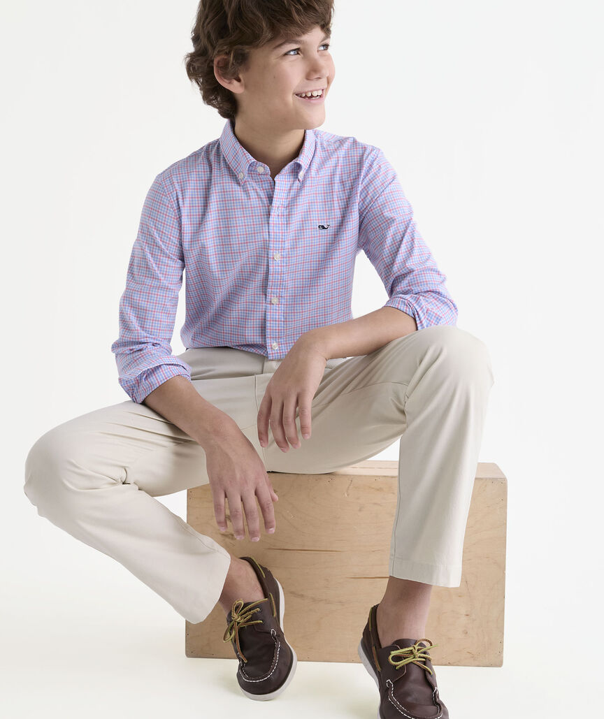 Boys' Catamaran Check Performance Cotton Shirt