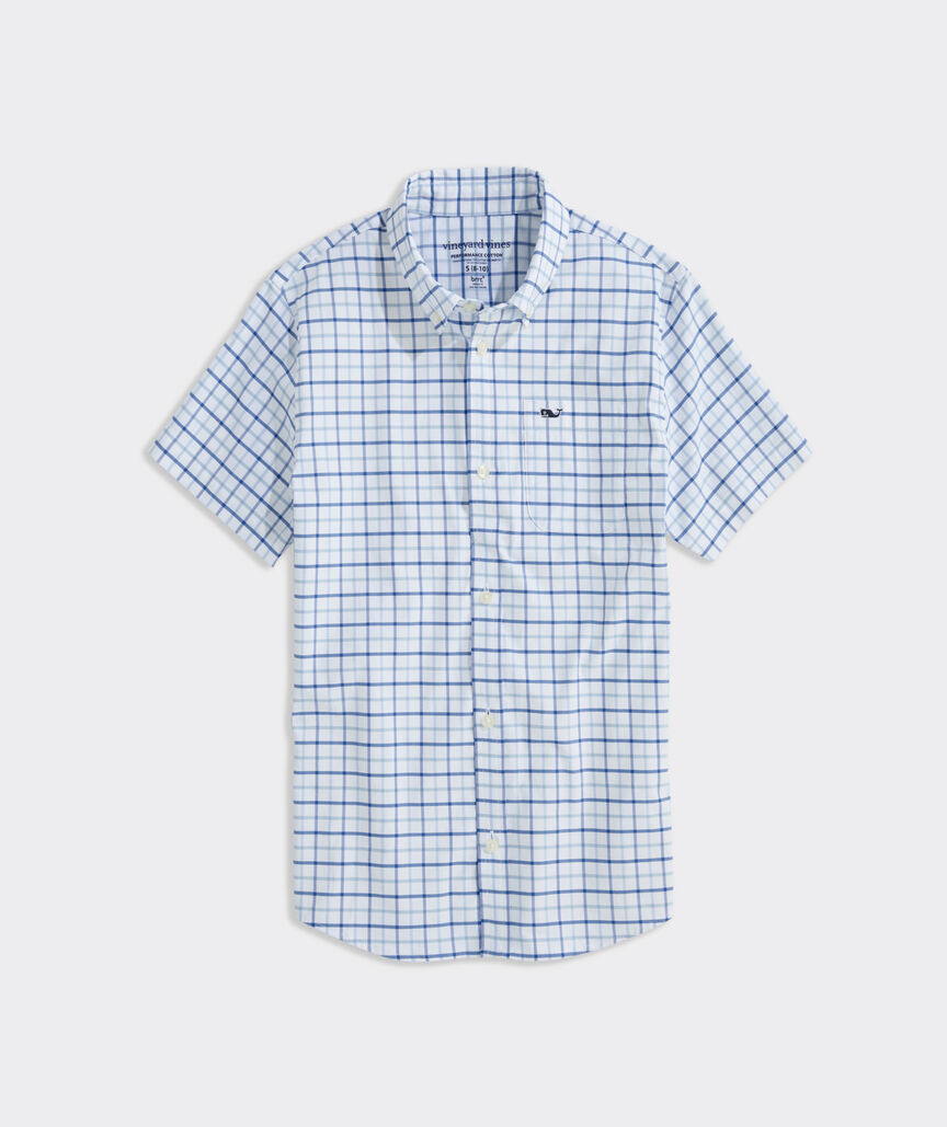 Boys’ Rockland Tattersall Performance Cotton Short-Sleeve Shirt