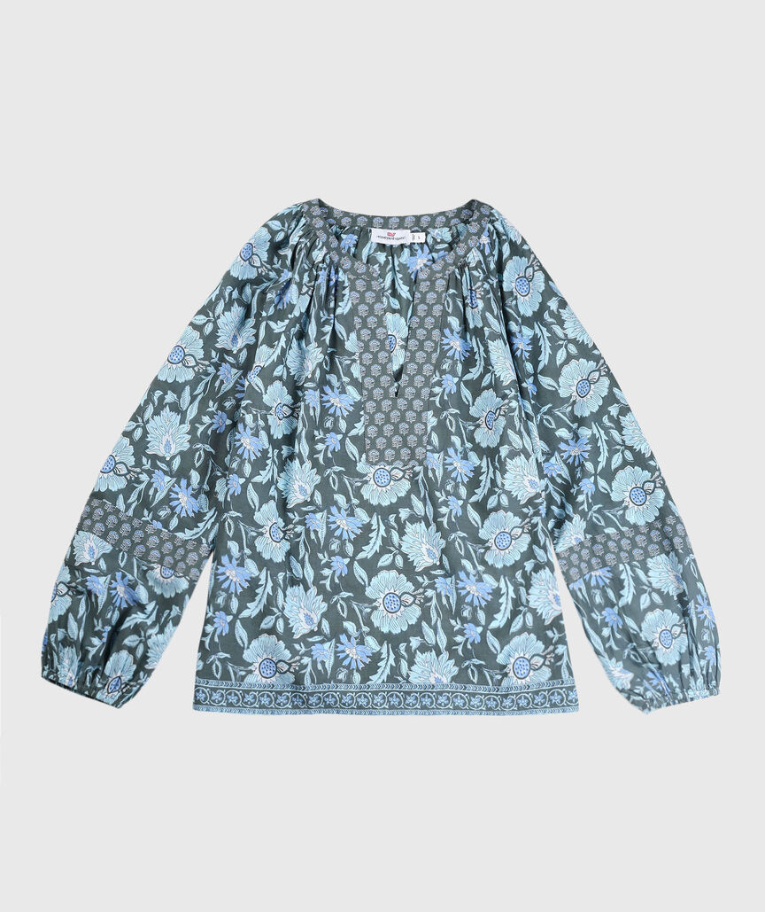 OUTLET Printed Long-Sleeve Popover Top