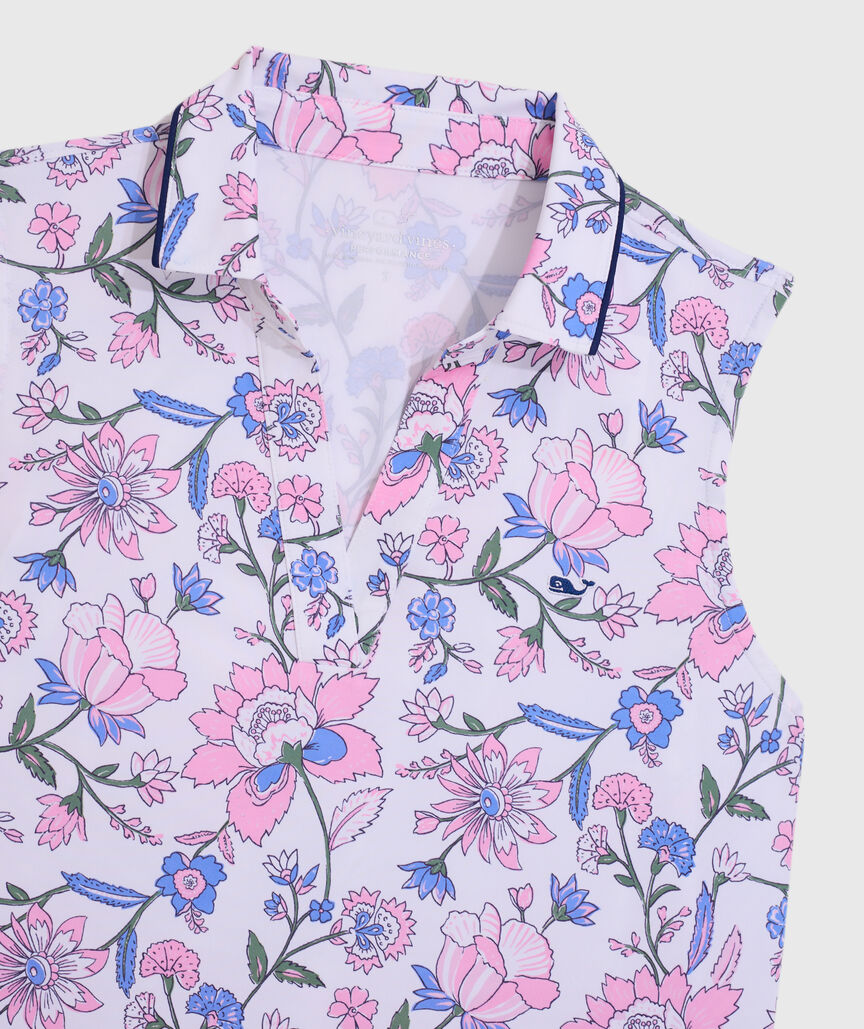 OUTLET Piped Printed Sleeveless Performance Popover Polo