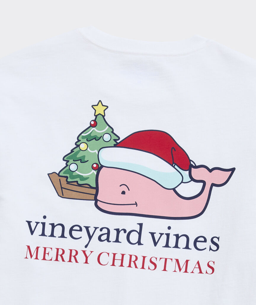 Santa Whale Tree Ornaments Long-Sleeve Pocket Tee