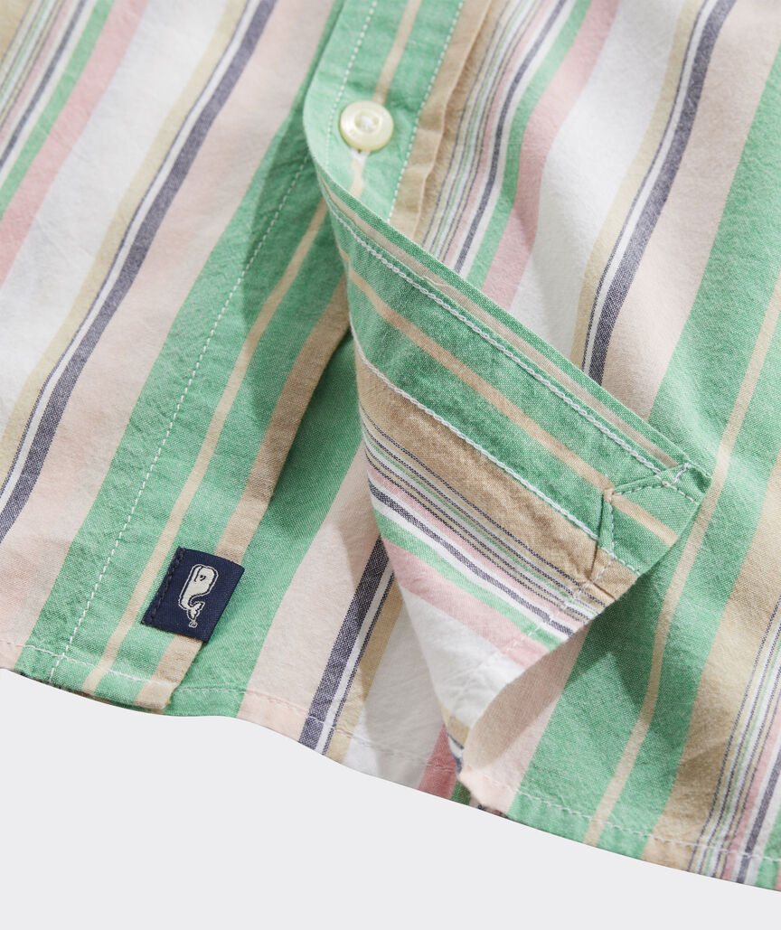 Cotton Short-Sleeve Awning Stripe Shirt