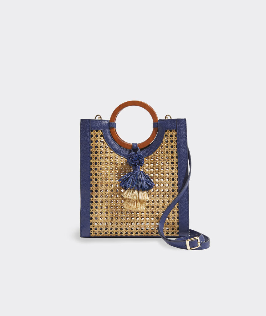 Leather Trim Caning Bag