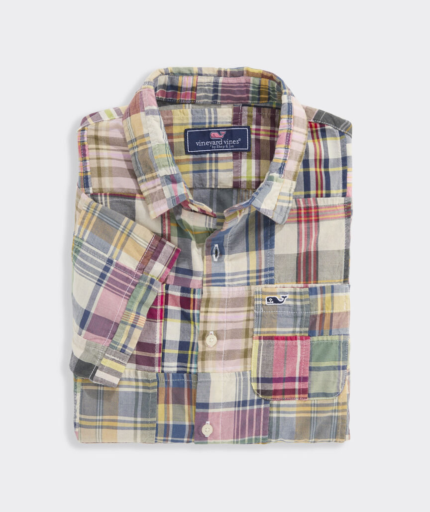 Boys' Patchwork Cotton Madras Short-Sleeve Shirt