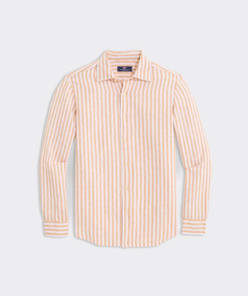 Linen Stripe Spread Collar Shirt