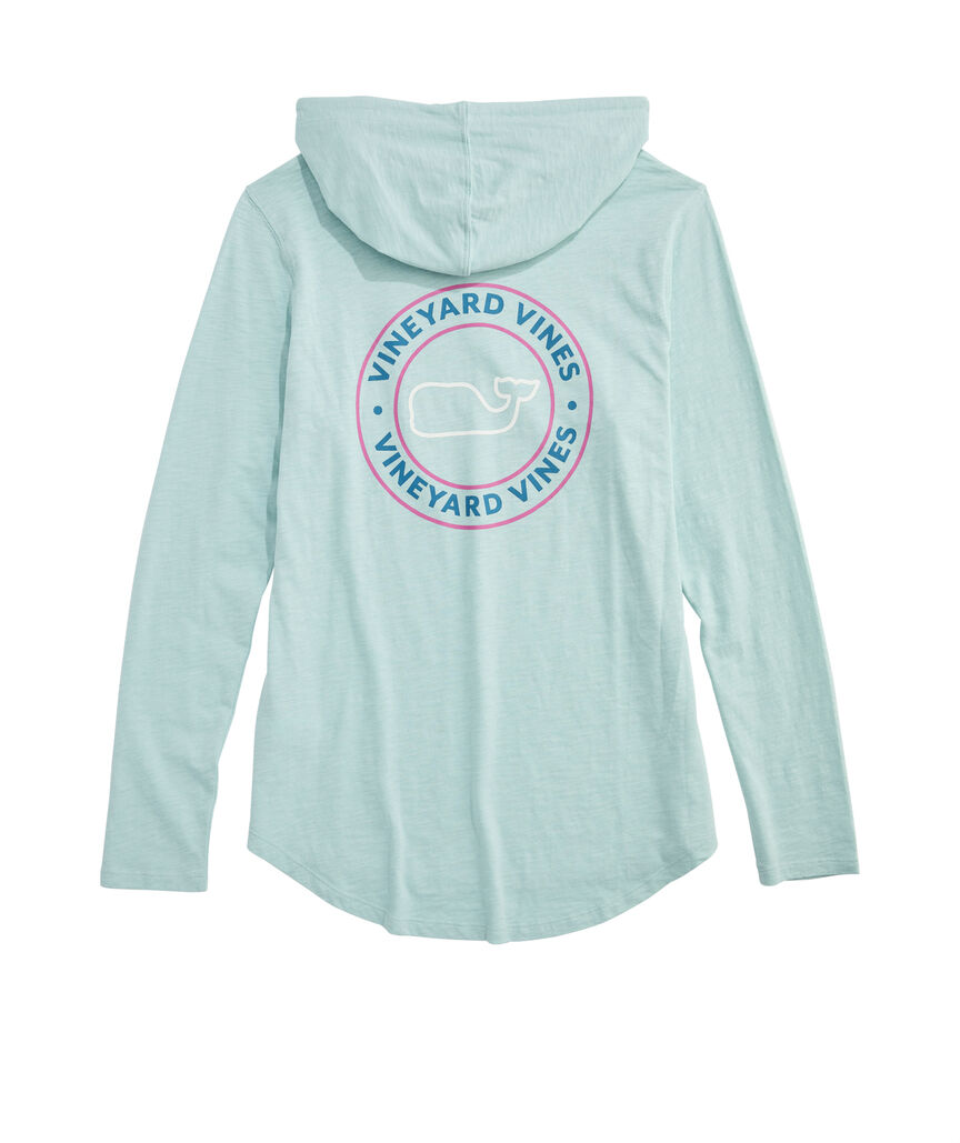 OUTLET Women's Slub Whale Dot Curved Hem Long-Sleeve Hoodie Tee