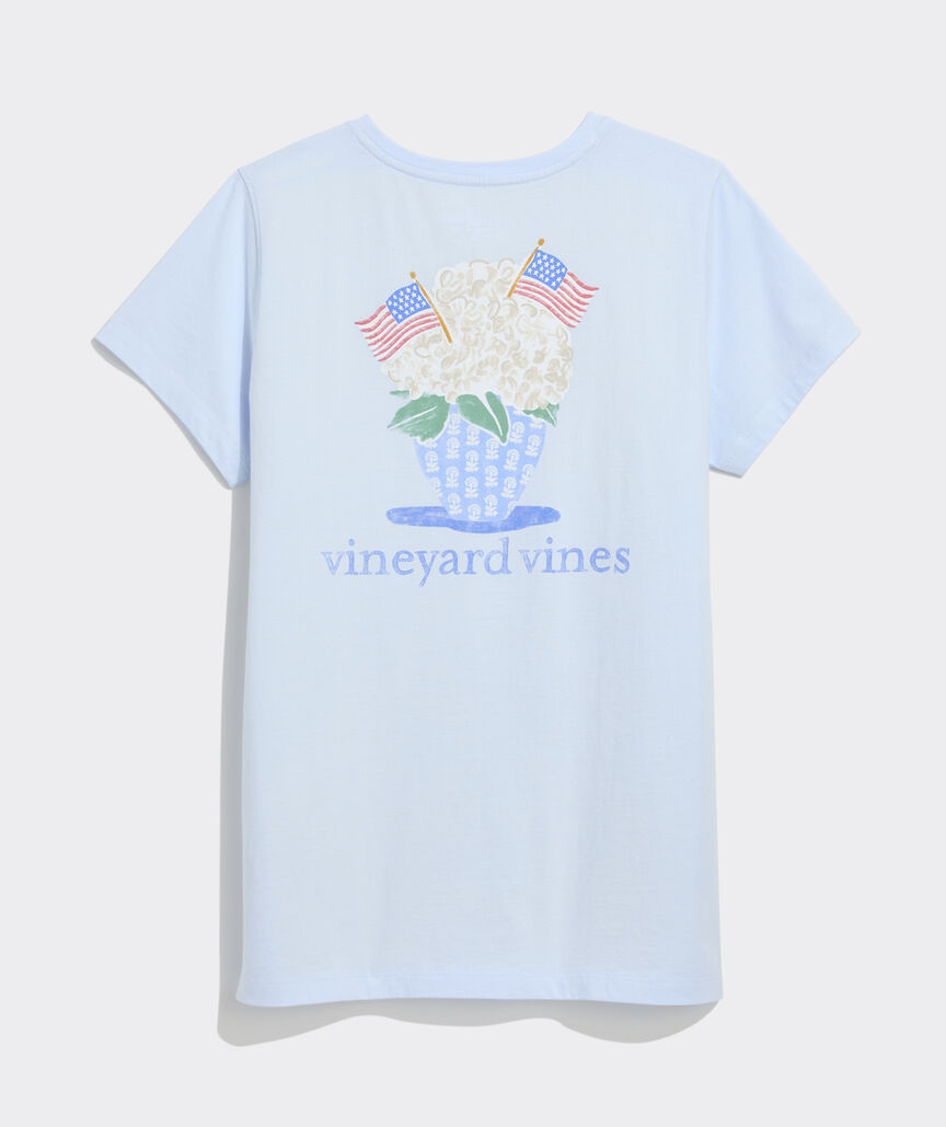 Watercolor Hydrangea & Flags Short-Sleeve Pocket Tee
