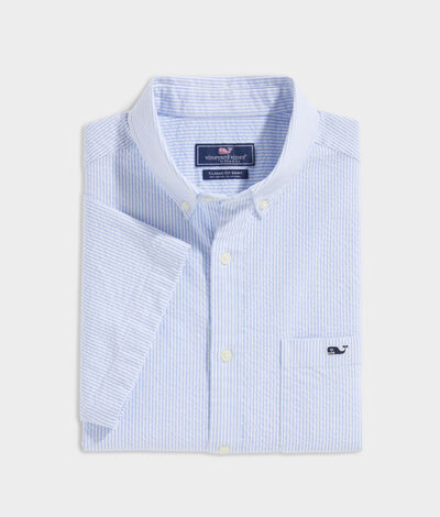 Vineyard Vines Stretch Cotton Short-Sleeve Seersucker Shirt (Blue) (Size: XS)