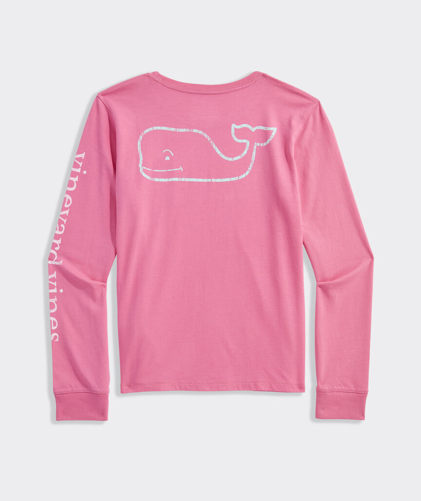 Girls' Two-Toned Vintage Whale Long-Sleeve Pocket Tee