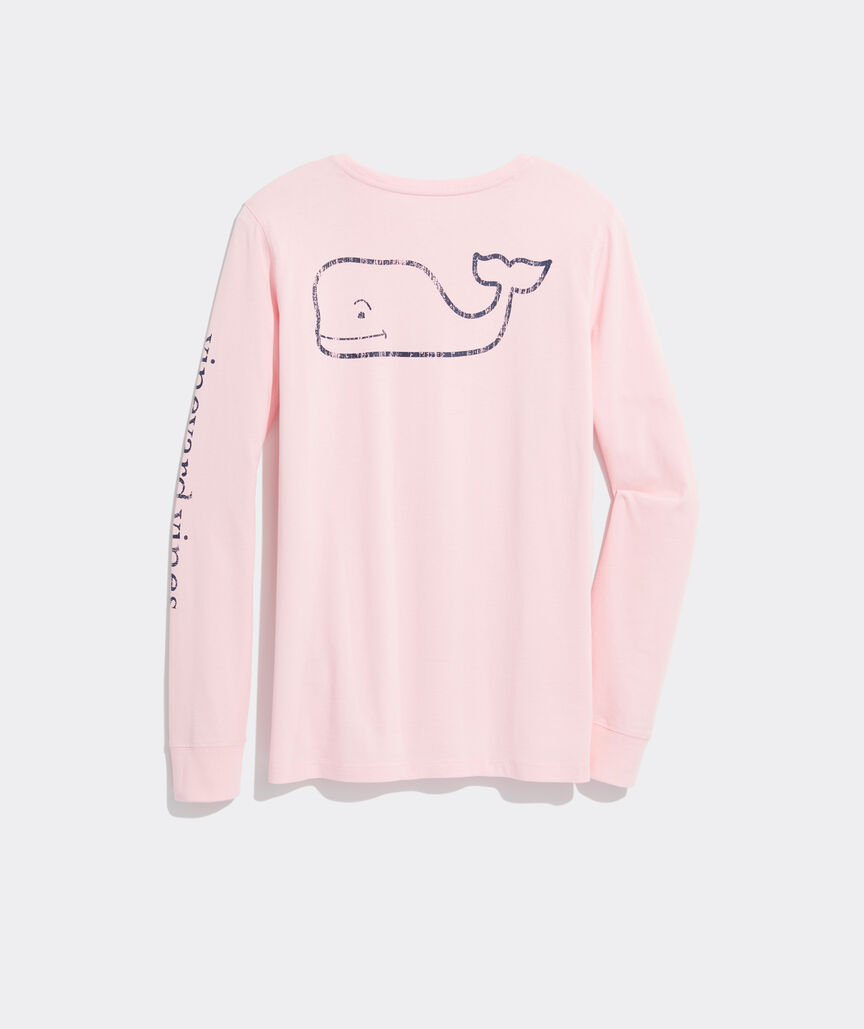 Vineyard Vines Women's Long Sleeve Ocean Tie Dye Vintage Whale Graphic T-Shirt - Pink