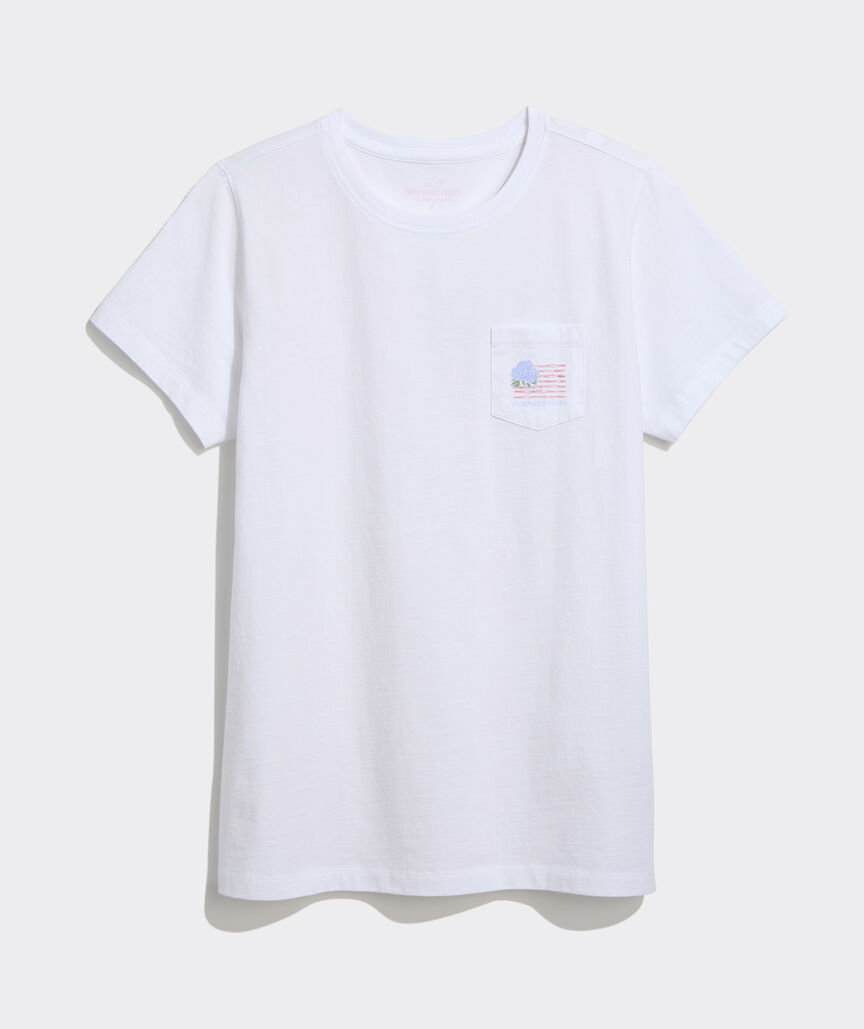 Hydrangea USA Flag Short-Sleeve Pocket Tee
