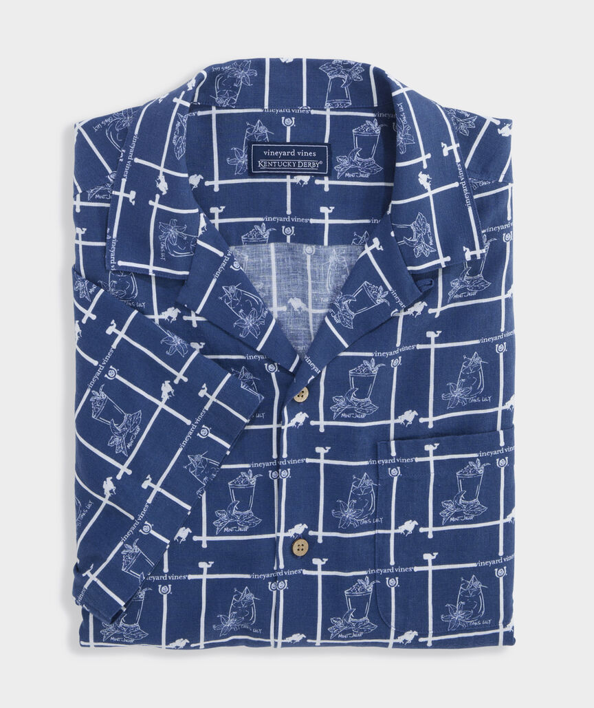 Kentucky Derby Linen Cocktail Time Short-Sleeve Cabana Shirt