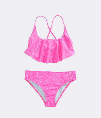 twin matching swimwear, pink floral bikini