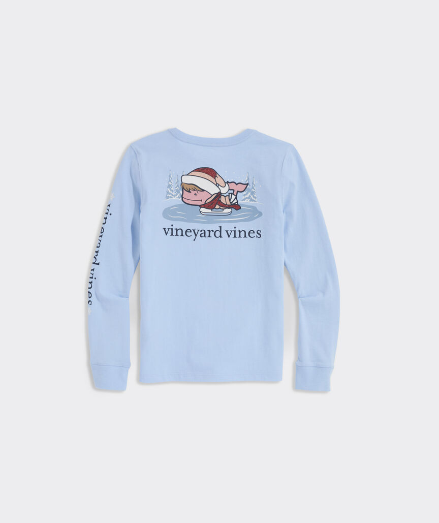 Girls' Glitter Ice Skater Whale Long-Sleeve Pocket Tee