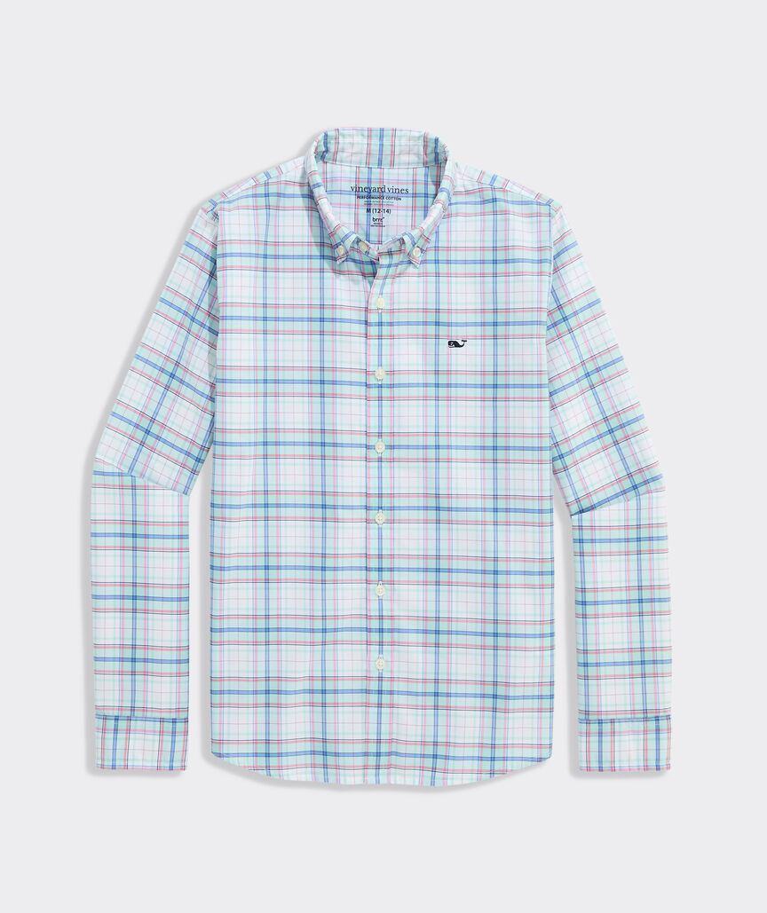 Boys' Performance Cotton Key Breeze Plaid Shirt