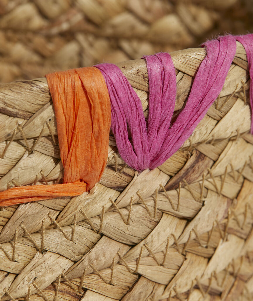 Geo Embroidered Straw Tote