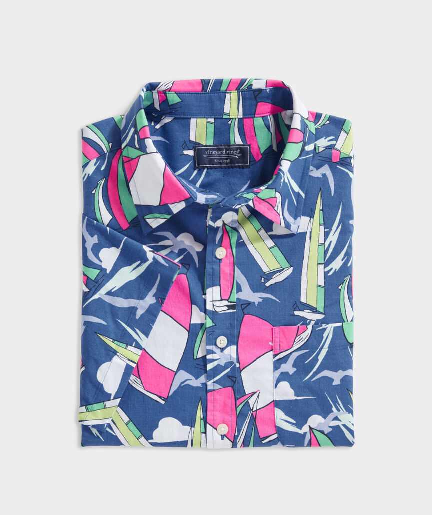 Regatta Print Short-Sleeve Stretch Cotton Shirt