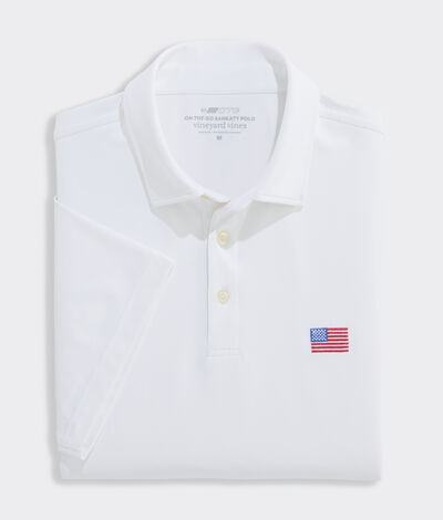 Vineyard Vines Performance American Flag Solid Sankaty Polo (White Cap Flag) (Size: L)