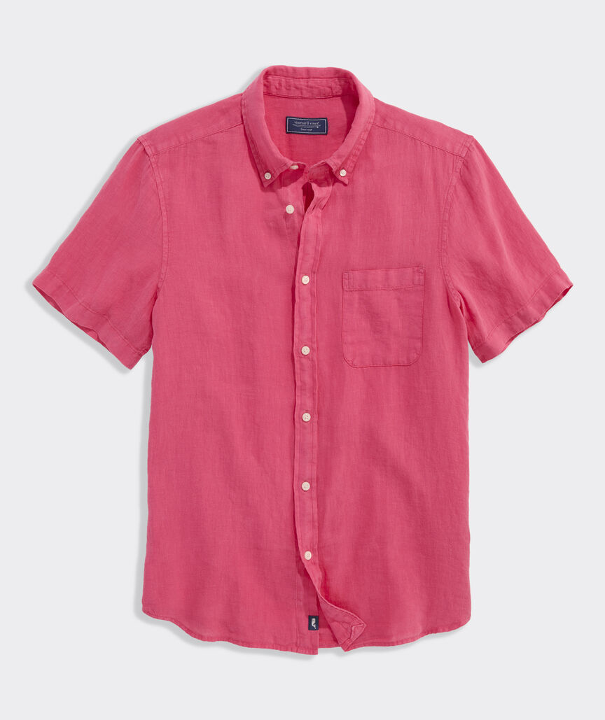 Garment-Dyed Surfside Solid Linen Short-Sleeve Shirt