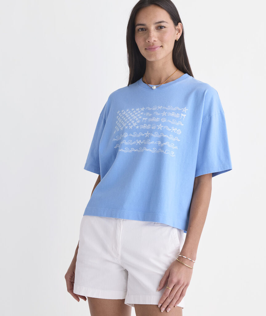 Women's Beach Icon US Flag Boxy Tee