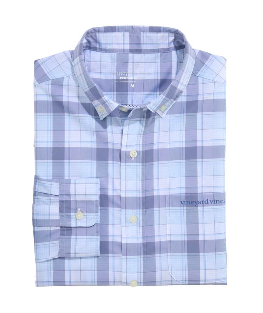OUTLET Performance Plaid Long-Sleeve Fishing Shirt