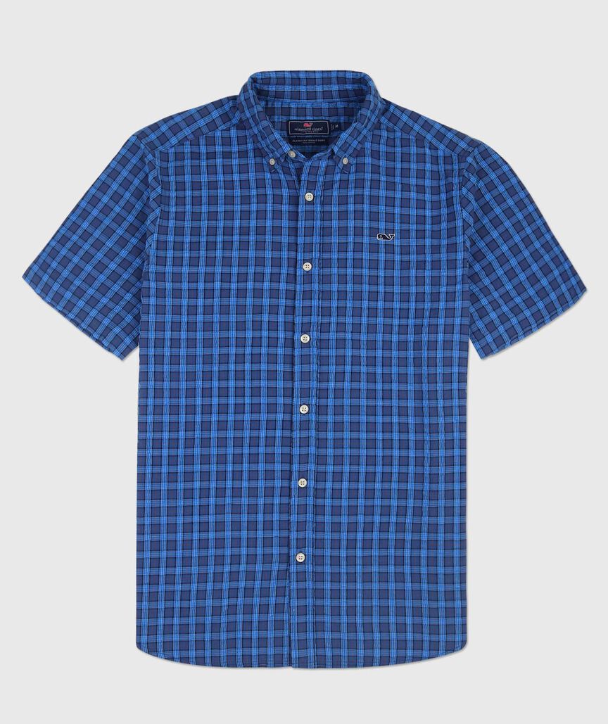 OUTLET Seersucker Plaid Short-Sleeve Shirt
