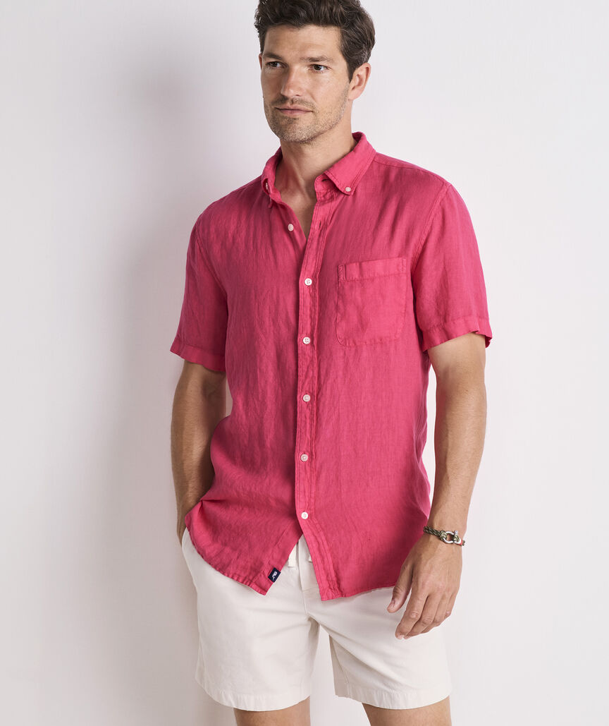 Garment-Dyed Surfside Solid Linen Short-Sleeve Shirt