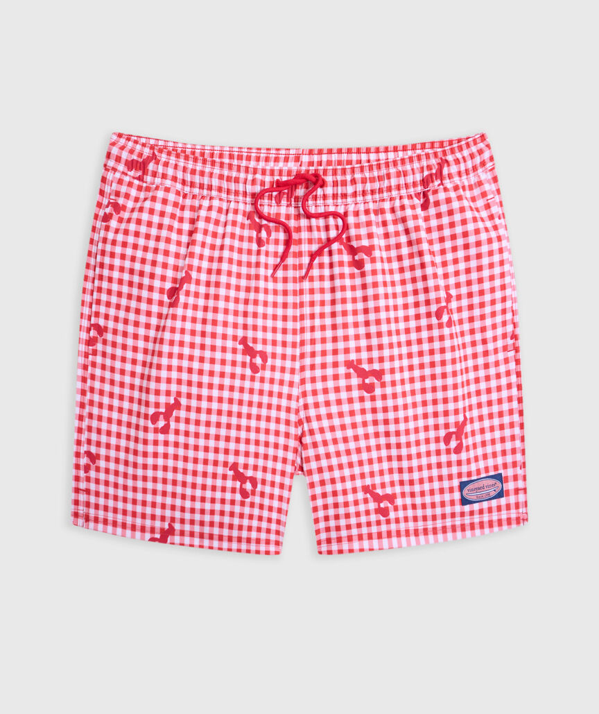 OUTLET 5 Inch Lobster Toss Gingham Chappy Swim Trunks
