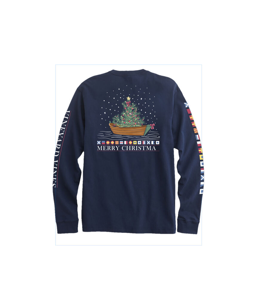 OUTLET Christmas Tree Boat Long-Sleeve Pocket Tee