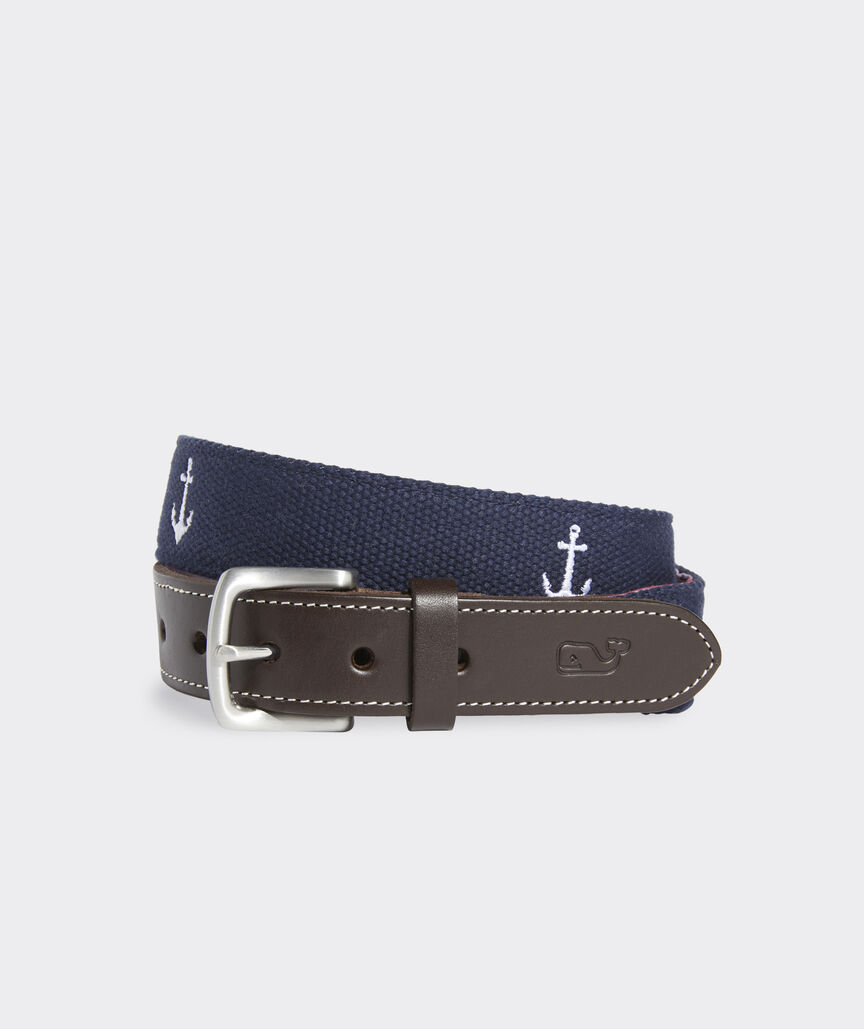Shop Anchor Icon Embroidered Canvas Club Belt at vineyard vines