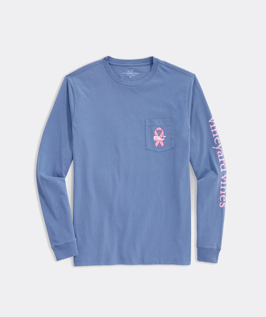 Men's Limited-Edition Breast Cancer Awareness Long-Sleeve Whale Ribbon Pocket Tee