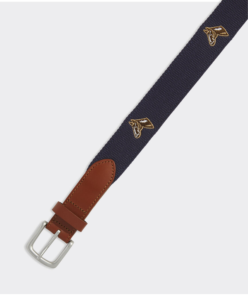 Kentucky Derby Embroidered Horses Canvas Club Belt