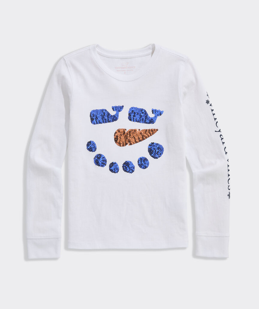 Girls' Sequin Snowman Long-Sleeve Tee