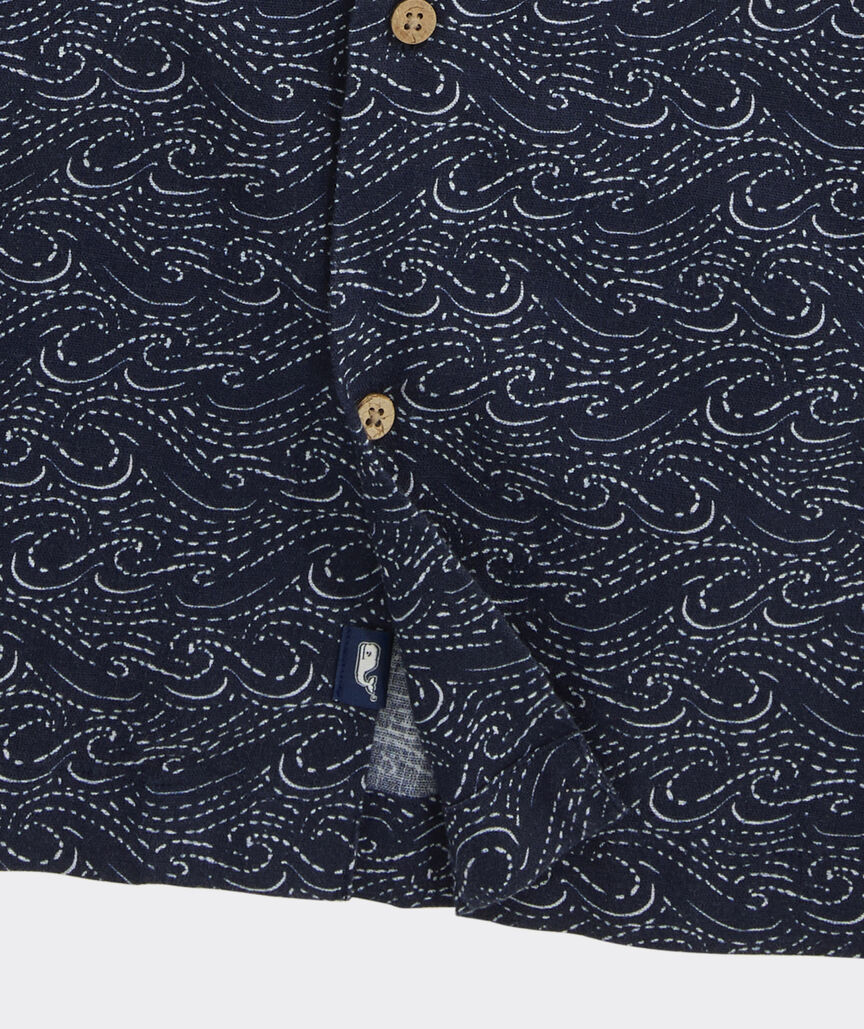Indigo Waves Linen Blend Cabana Shirt