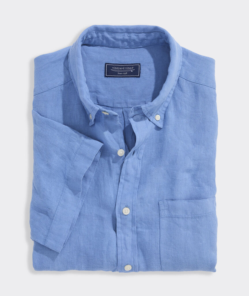 Garment-Dyed Surfside Solid Linen Short-Sleeve Shirt