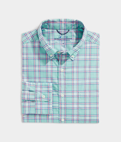 Vineyard Vines On-The-Go brrr° Plaid Shirt (Andros Blue) (Size: XL)
