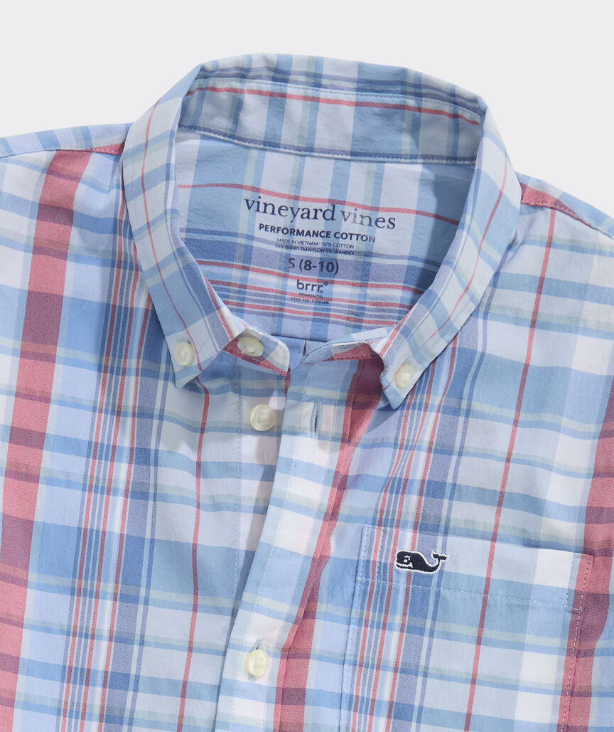 Boys' Performance Cotton Plaid Short-Sleeve Shirt
