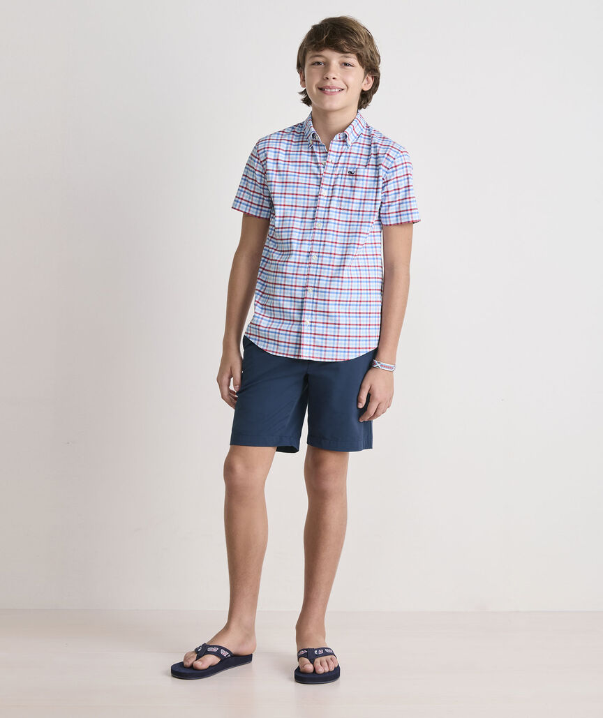 Boys' Road Town Tattersall Performance Cotton Short-Sleeve Shirt