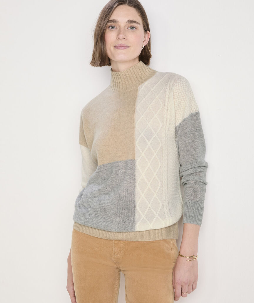 Cashmere Patchwork Mockneck Sweater