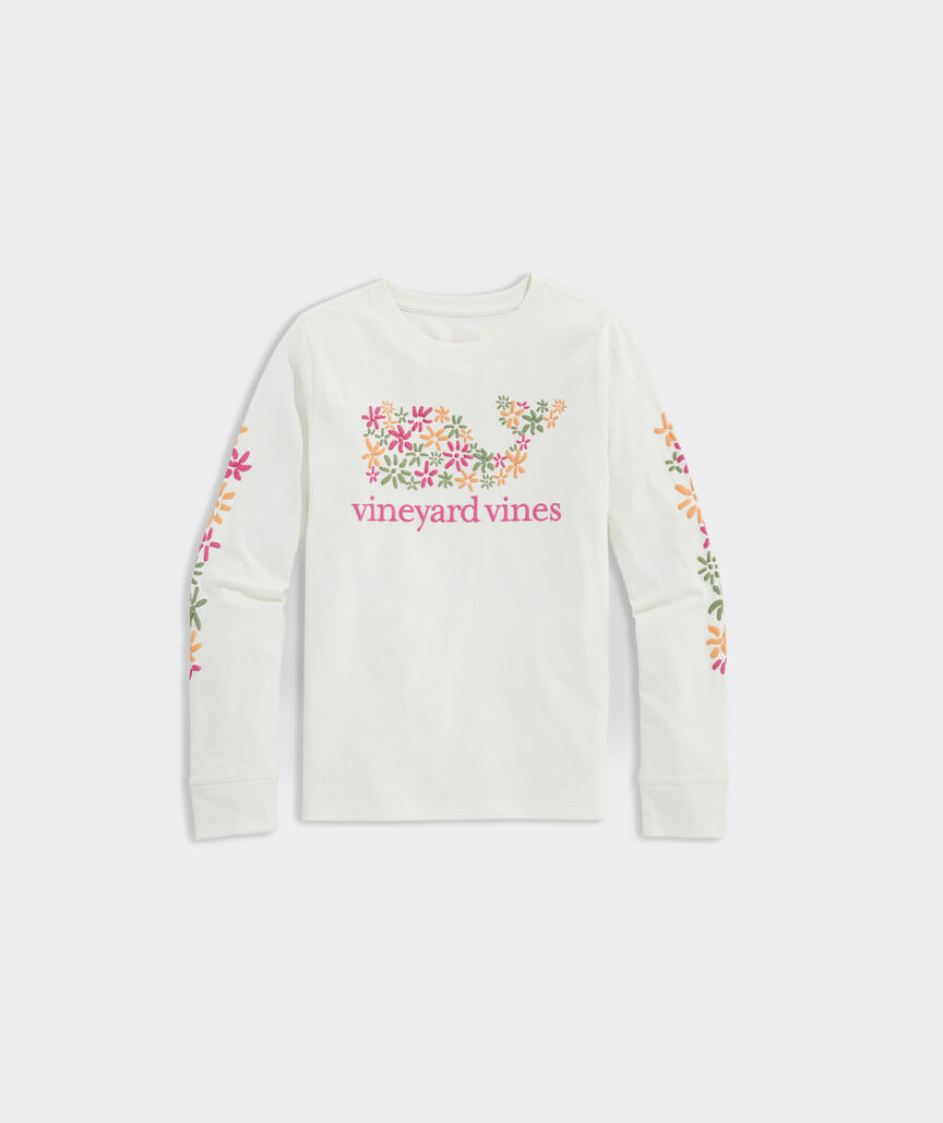 Girls' Multi Floral Whale Fill Long-Sleeve Pocket Tee