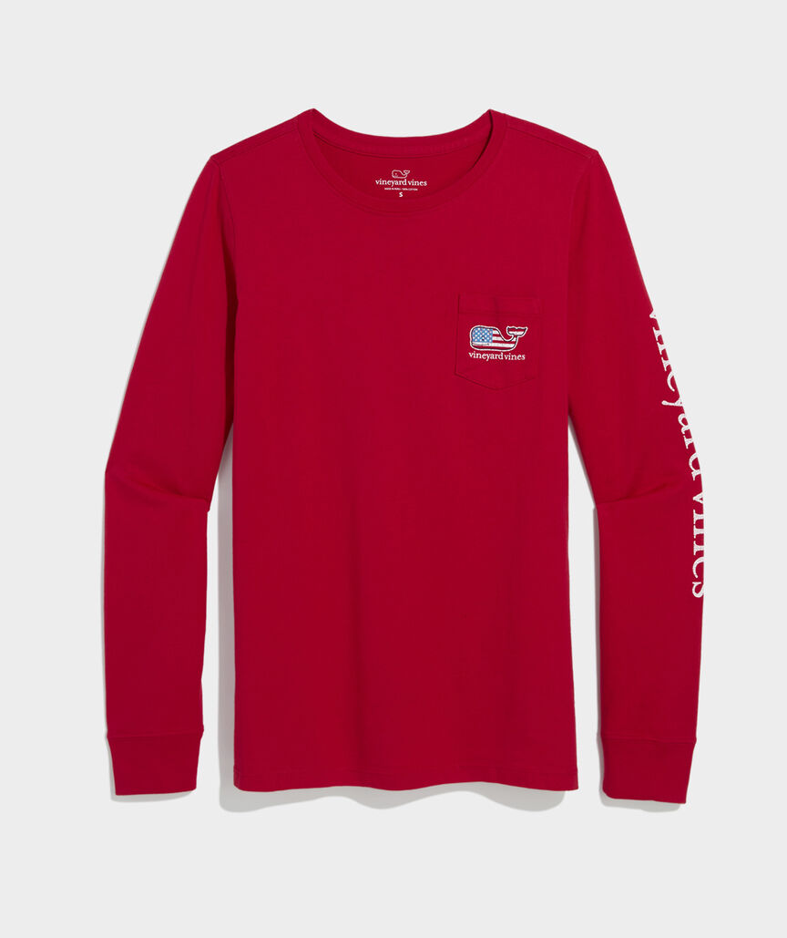 Women's Flag Whale Long-Sleeve Pocket Tee