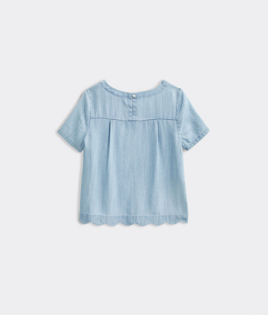 Girls' Chambray Scallop Top