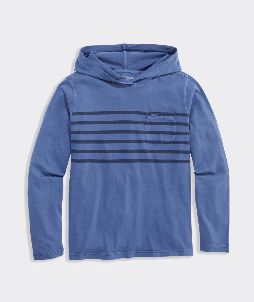 Boys' Garment-Dyed Surf Striped Hoodie Pocket Tee