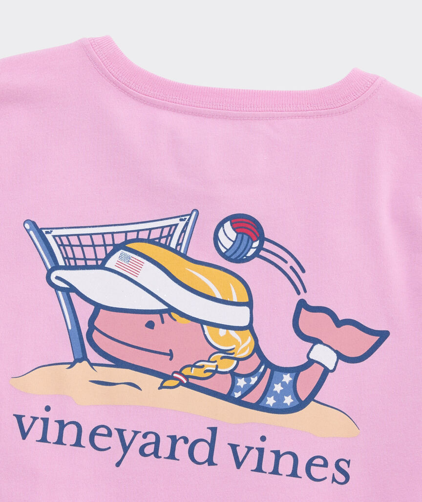 Girls' USA Beach Volleyball Whale Short-Sleeve Pocket Tee