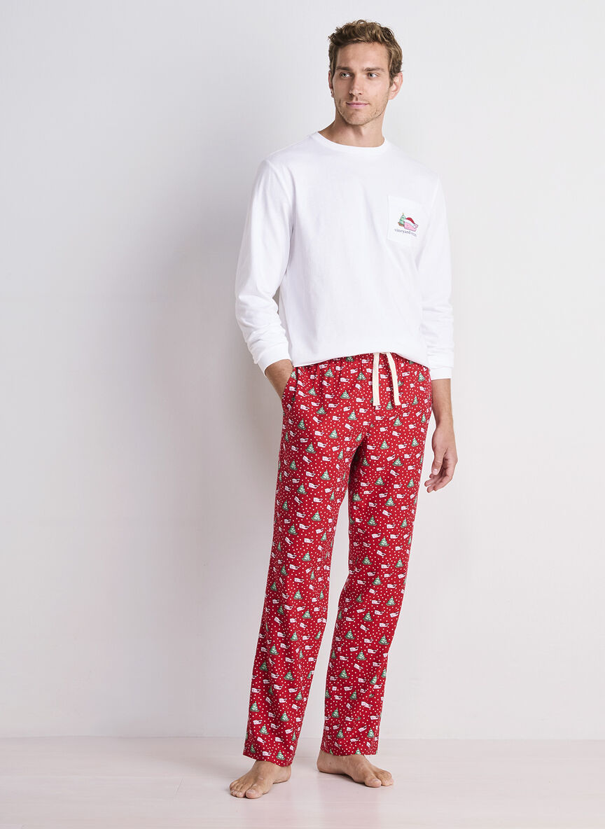 Santa Whale Tree Ornaments Long-Sleeve Pocket Tee