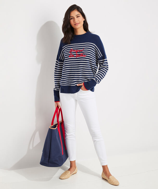 Shop Lofty Stripe Embroidered Cashmere Crewneck Sweater at vineyard vines