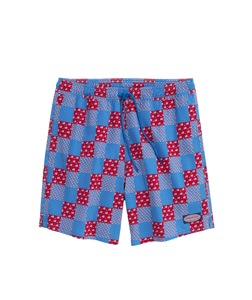 OUTLET 7 Inch Americana Patchwork Chappy Swim Trunks