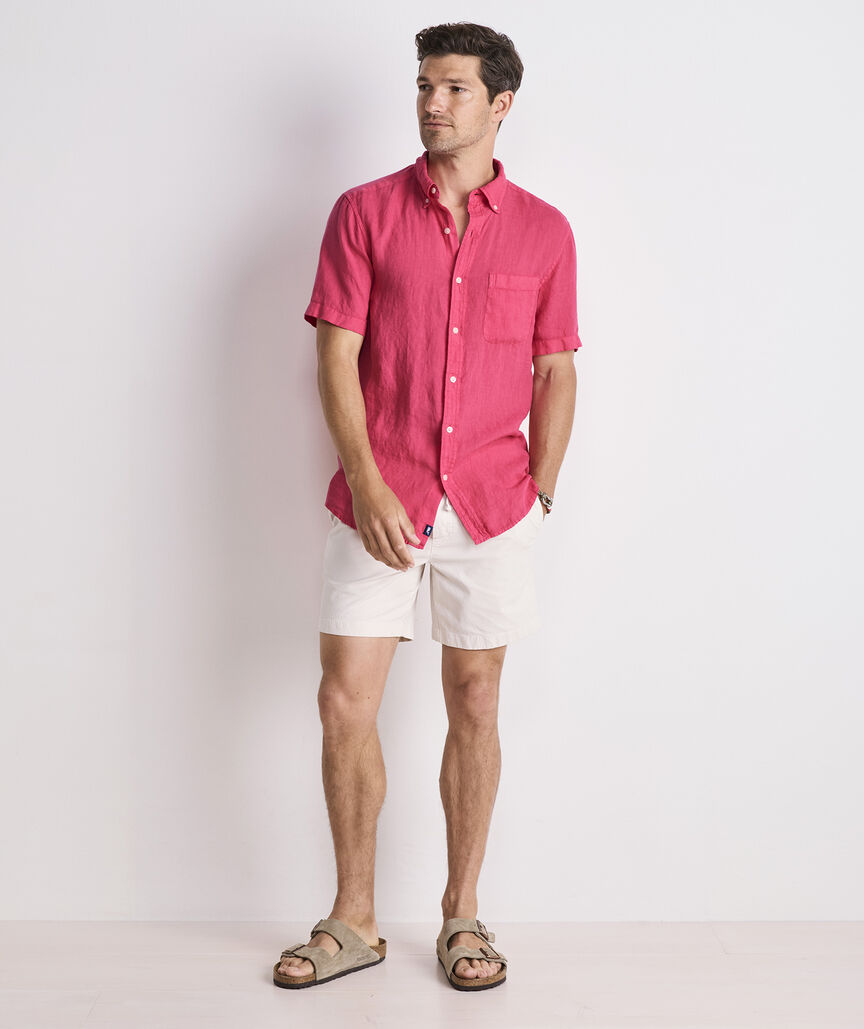 Garment-Dyed Surfside Solid Linen Short-Sleeve Shirt