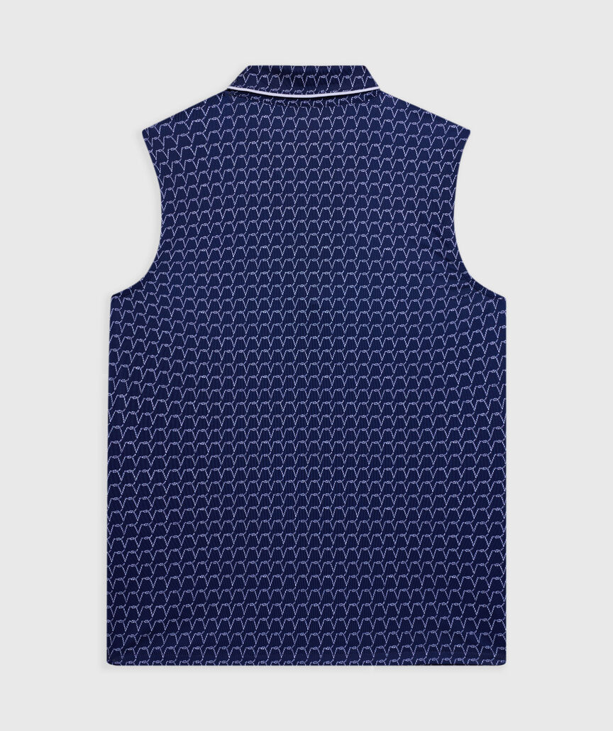 Piped Printed Sleeveless Performance Popover Polo