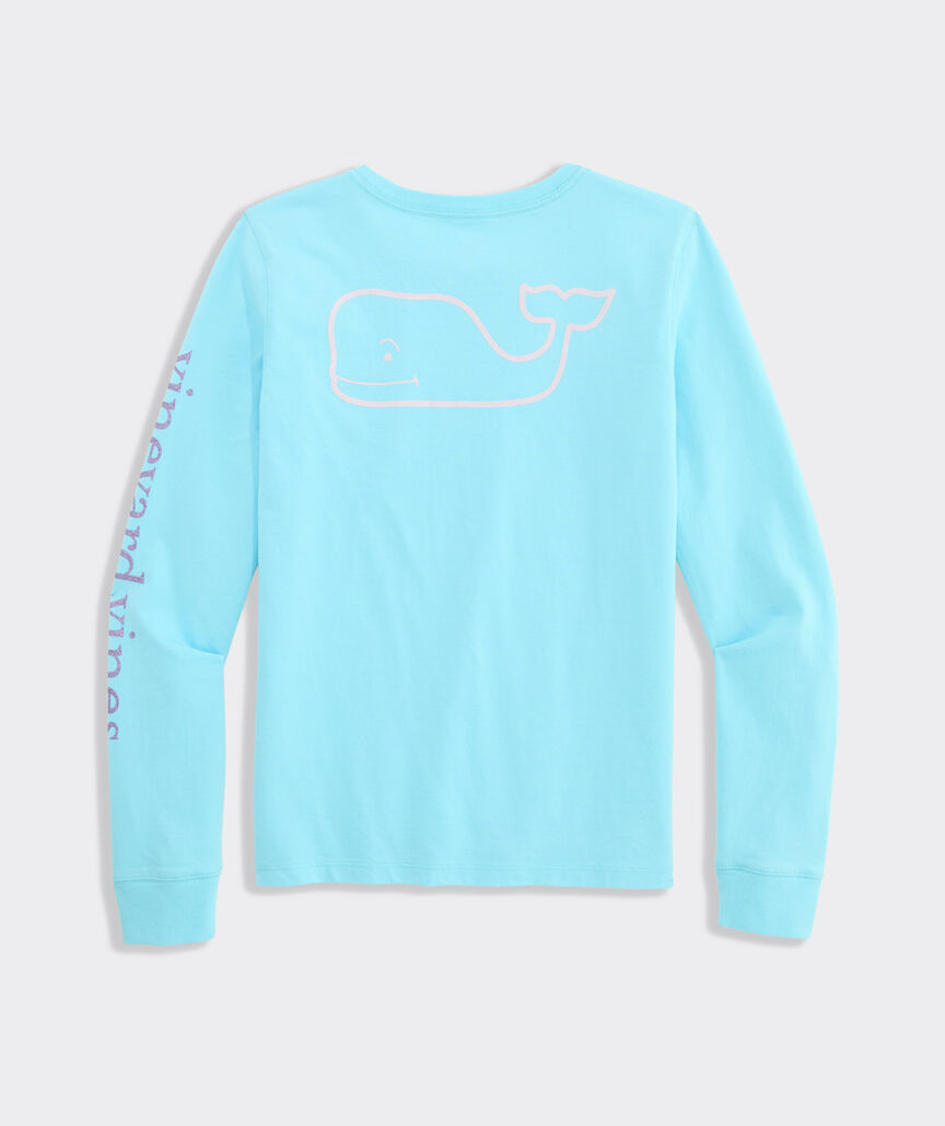 Girls' Glitter Vintage Whale Long-Sleeve Pocket Tee